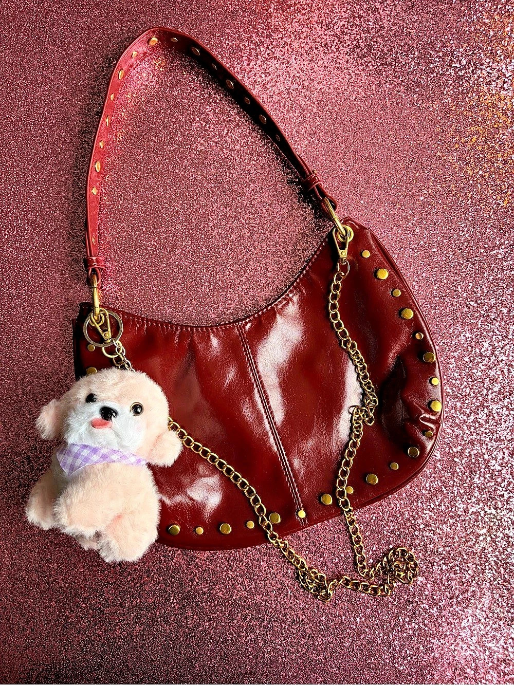Studded Shoulder Bag in Red Like New